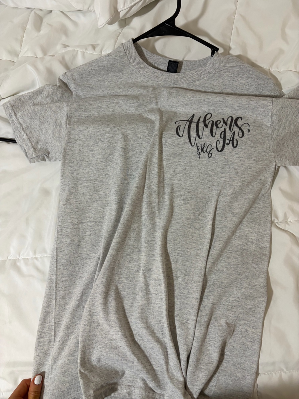 Gildan Heather Gray Short Sleeve Tee with Black Athens GA Script Graphic